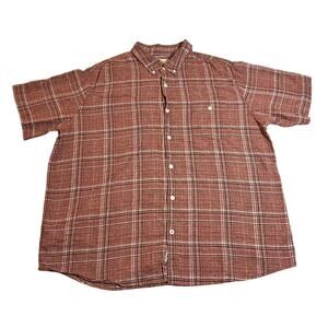 Weatherproof Vintage Linen Cotton Plaid Short Sleeve Button Up Shirt Size XXL